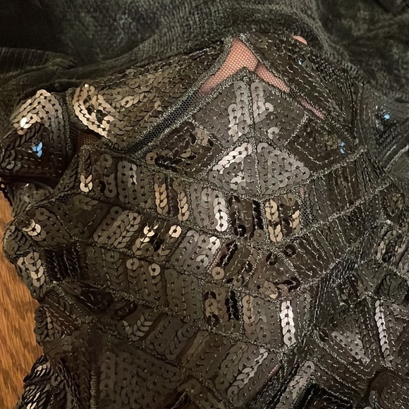 NIDODILEDA luxury soft wool formal midi media dress sequins fringe sweater blk M - Picture 15 of 17